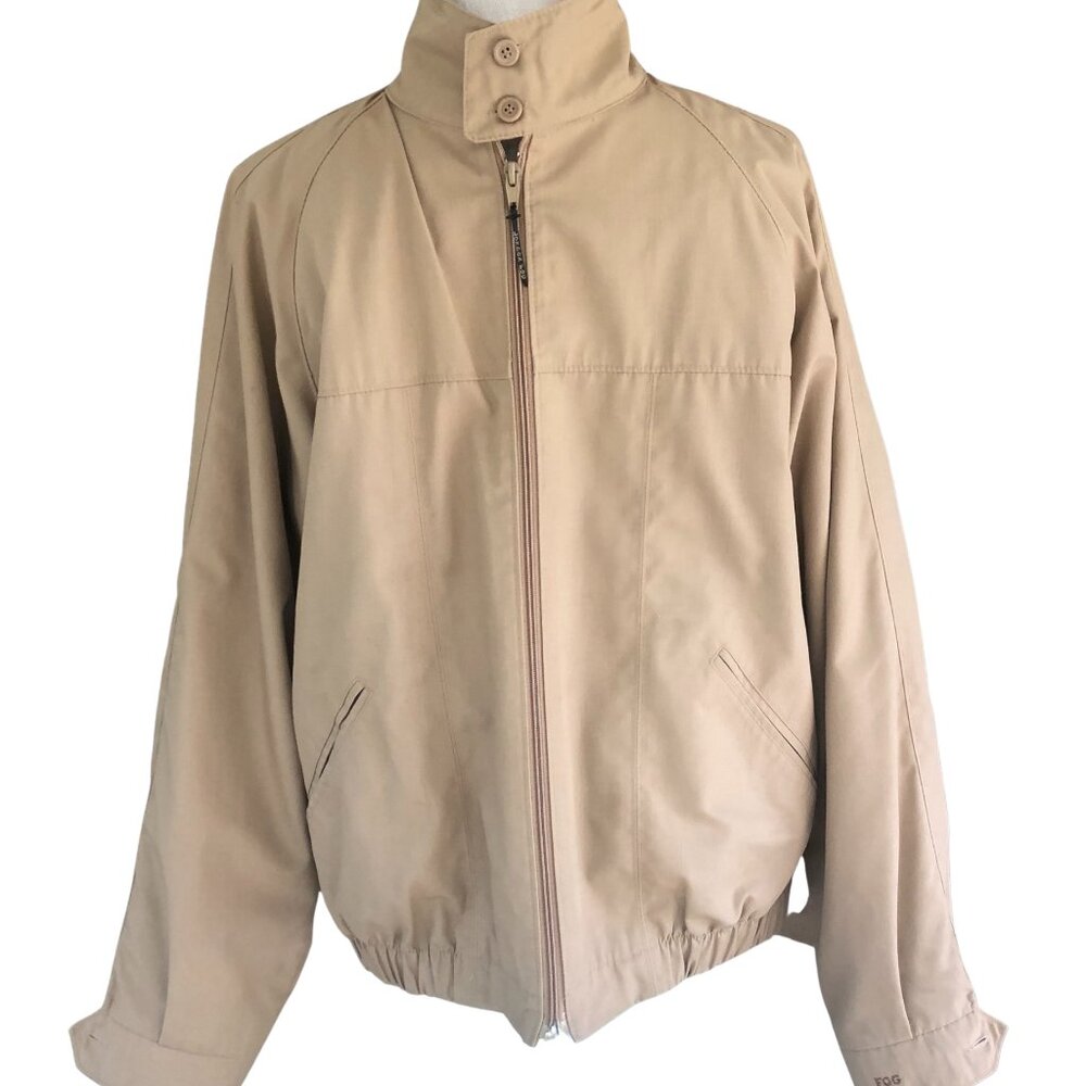 London Fog Beige Car Coat Men’s Medium Vintage Rain Jacket Plaid Lining